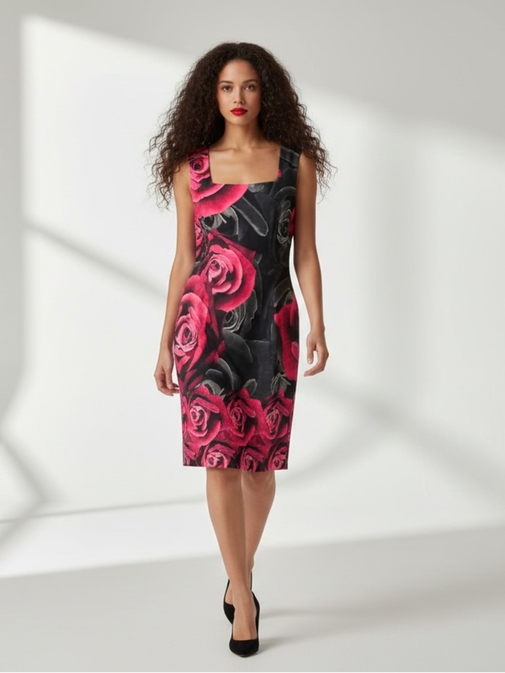 Joseph Ribkoff Rose Floral Sleeveless Sheath Dress Plus Size 18